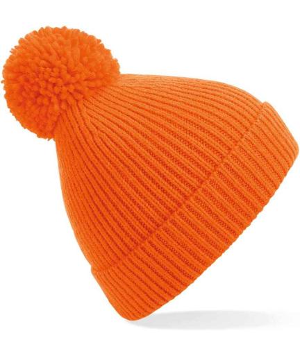 Beechfield Engineered Knit Ribbed Pom Pom Beanie - ORA - ONE